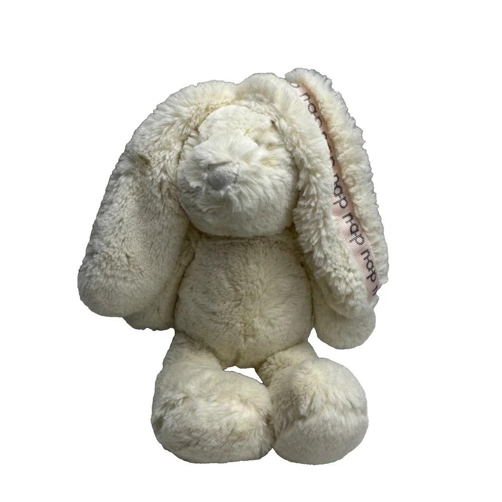 Brookstone Bunny Rabbit Plush NAP stuffed Animal White Pink Embroidered 14